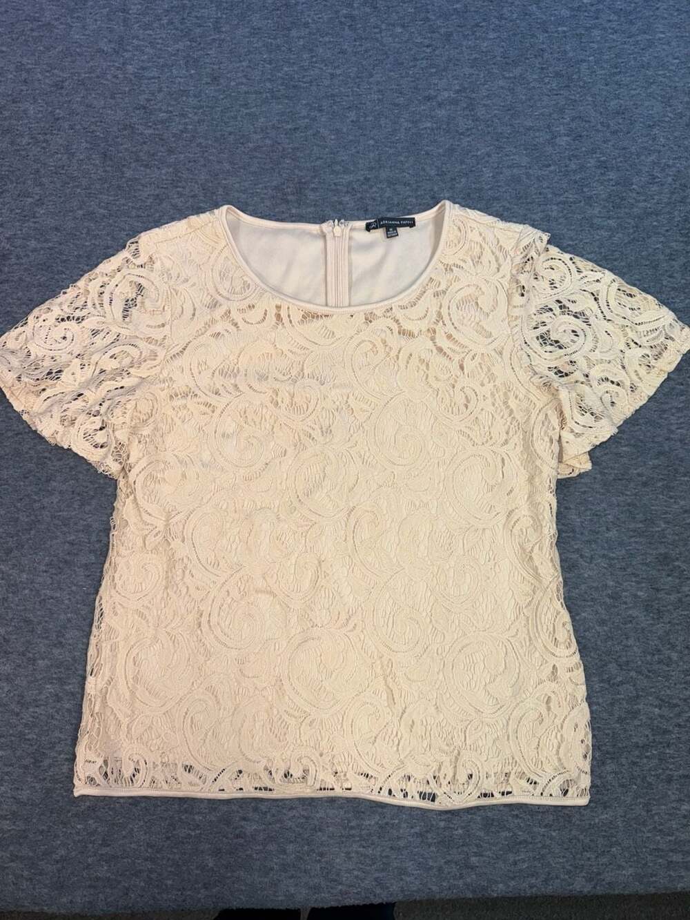 Adrianna Papell Cream Floral Lace Short Sleeve Top Size M